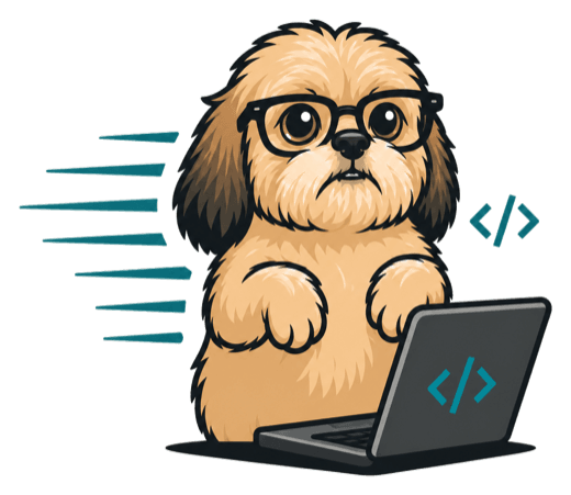 The Prairie Dog Labs mascot — a prairie dog in glasses, building at a laptop